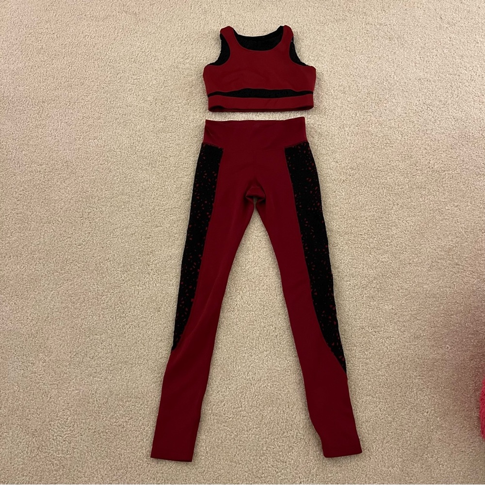 Red and Black High Waist Leggings with Sporty Stripe